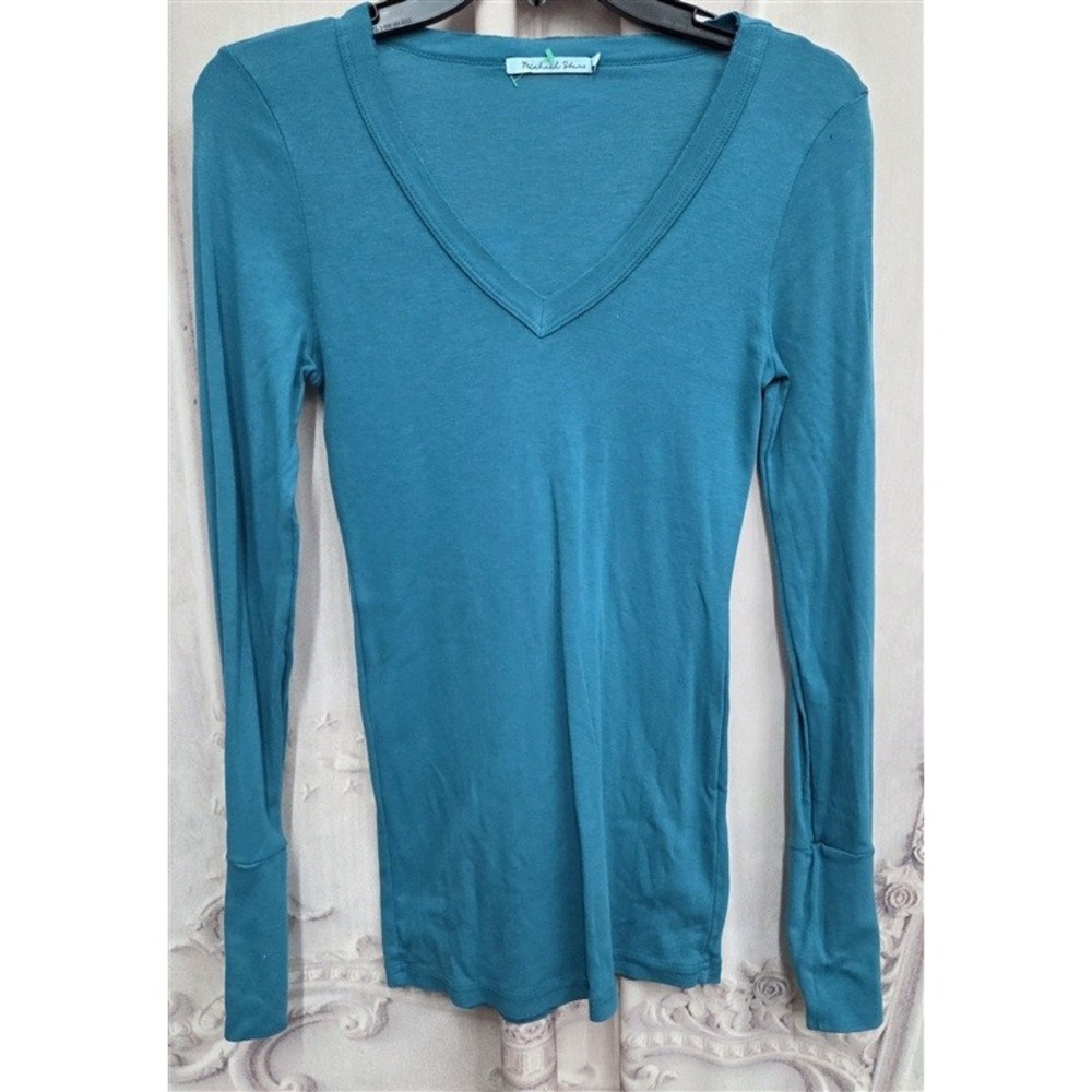 NWOTD Michael Stars OS V Neck Molly Supima Cotton Long Sleeve T Shirt 131976